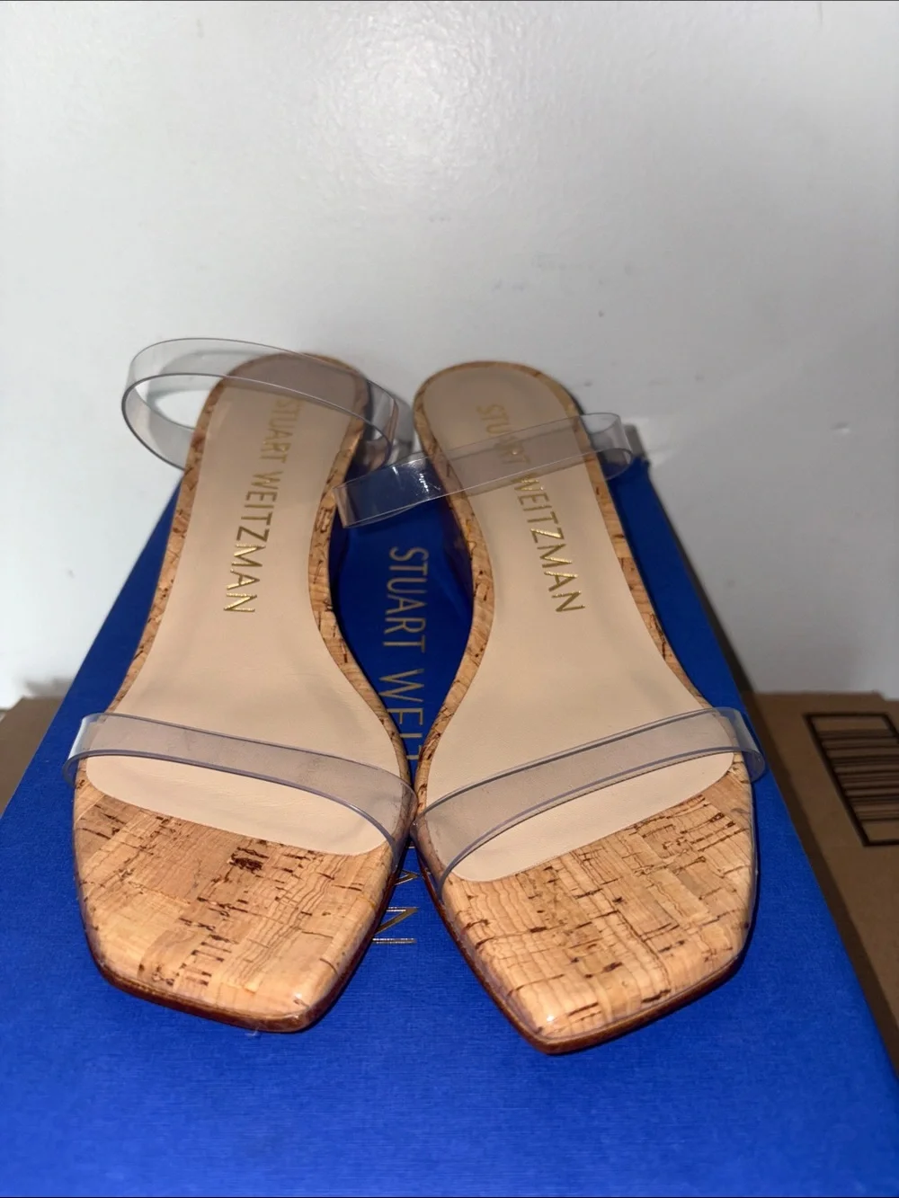 Stuart Weitzman Clear Strap Cork Wedge Sandals - Transparent